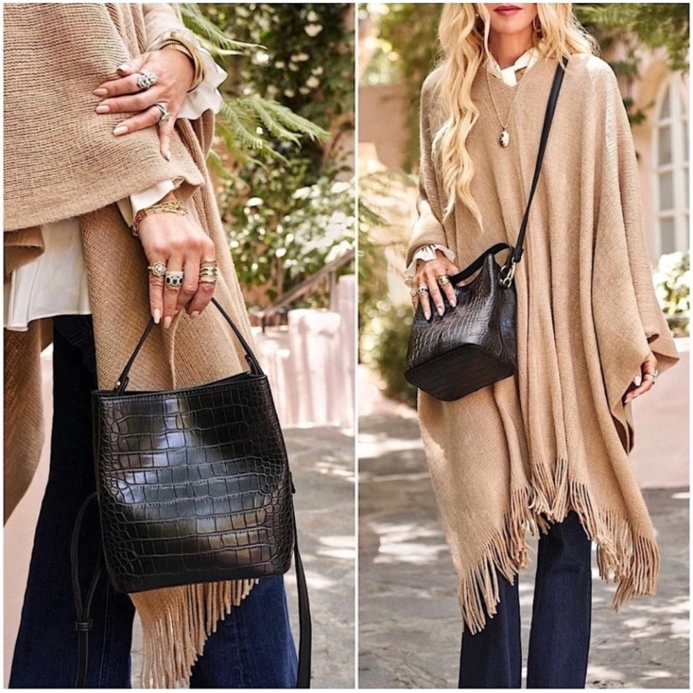 NWT AOTA Black Croc Embossed Vegan Leather Bucket Bag PETA‎ Approved